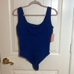 FeelinGirl Blue BodySuit Square Neck Tummy Control Compression Thong Shapewear